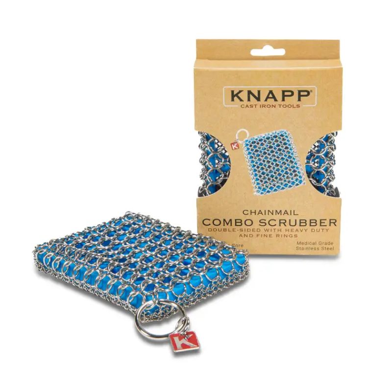 Knapp Made Combo Chainmail Cast Iron Scrubber with Silicone Core - Heavy  Duty Rings and Fine Chainmail Rings -Premium Cast Iron Cleaner Chainmail