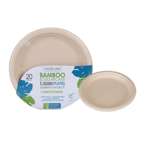 9" Bamboo Compostable Round Plates - 20 ct